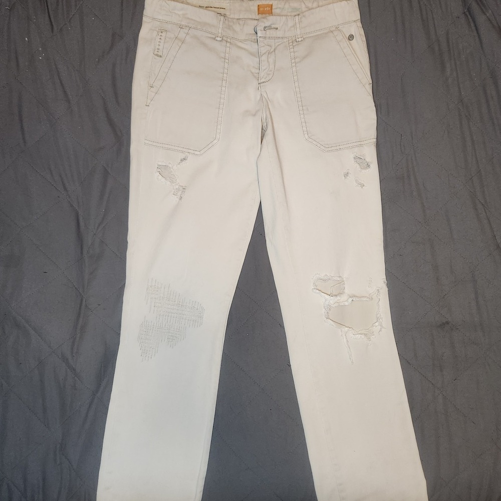Pilcro and the Letterpress Hyphen Distressed Chino Pants Cream 26P Anthropologie
